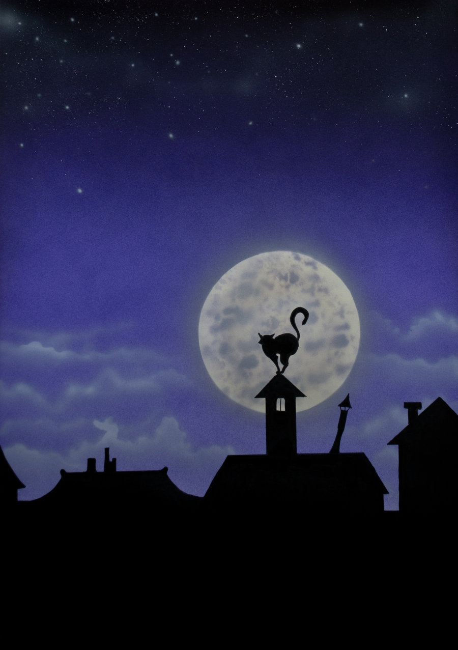 Домик на луне. Силуэт на фоне Луны. Кошка на фоне Луны. Спокойной ночи Луна. Ночь рисунок.