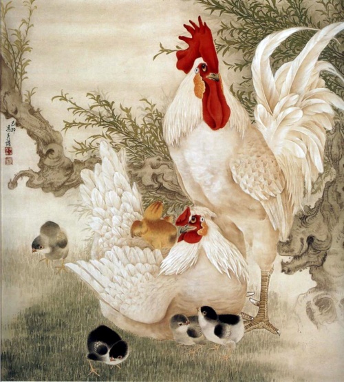 Китайская живопись – Петухи, куры, цыплята (33 фото)