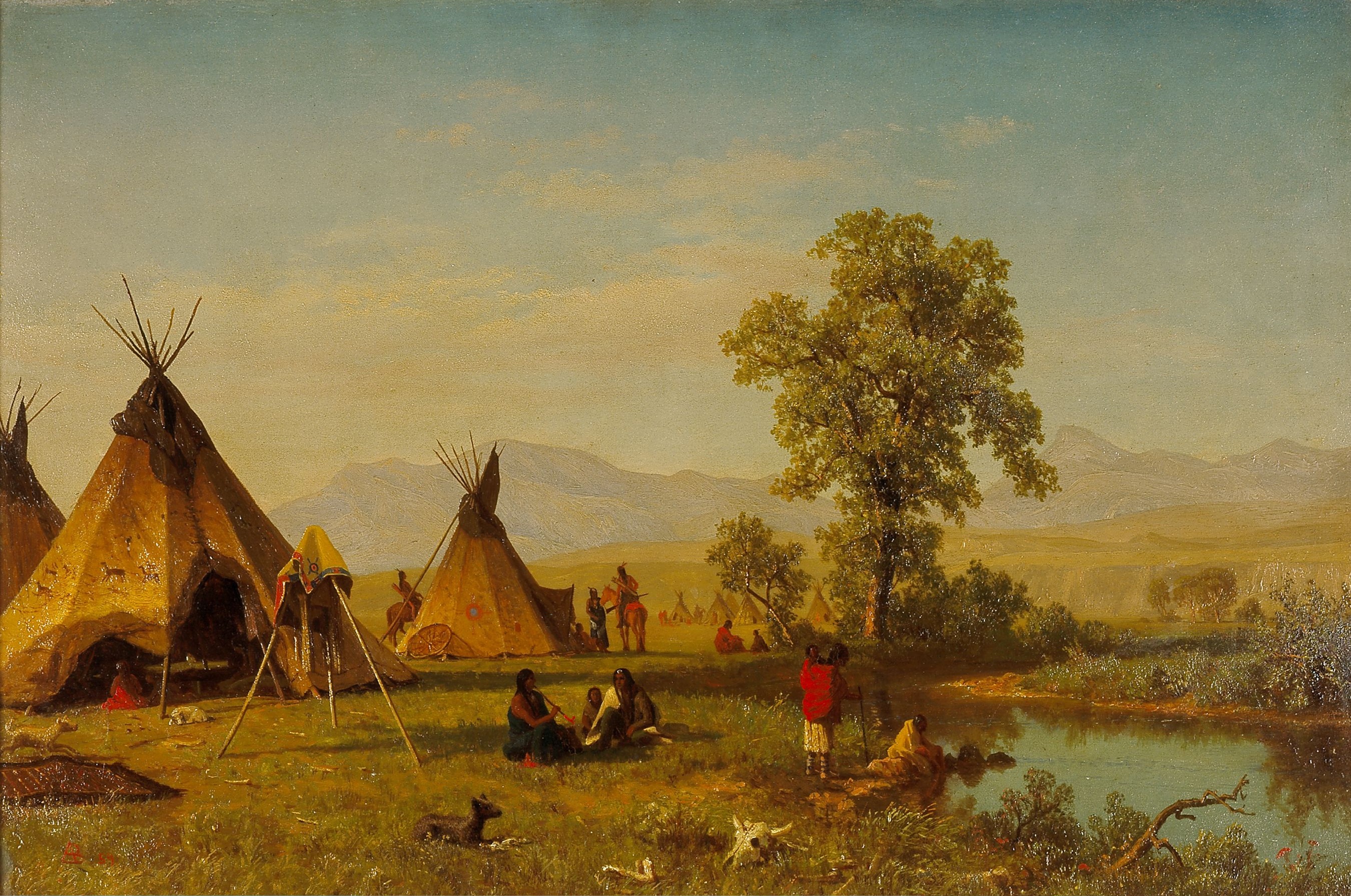 Индейцы природа. Альбер Бирштадт индейская деревня. Albert Bierstadt (American, 1830-1902). Деревня индейцев Северной Америки. Вигвам индейцев Северной Америки.