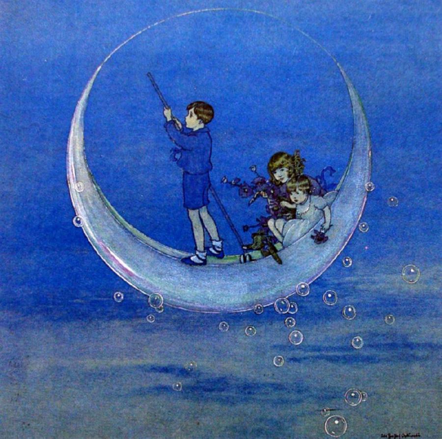 Детский мир луна. Луна иллюстрация. Лунная сказка иллюстрации. Старинные открытки с луной. Лунные дети.